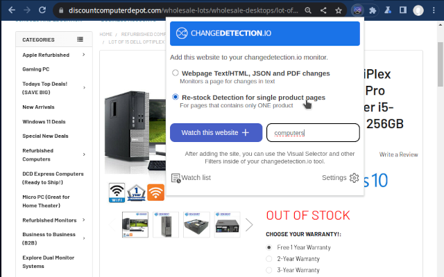 Chrome Extension to easily add the current web-page to detect a change. Chrome Extension to easily add the current web-page to detect a change.